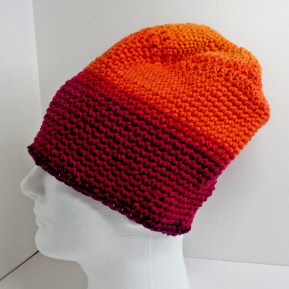 Multicolor Slouch Hat Baggy Beanie Cap Unisex Handmade Crochet Knit Stripe NWT - Picture 3 of 7